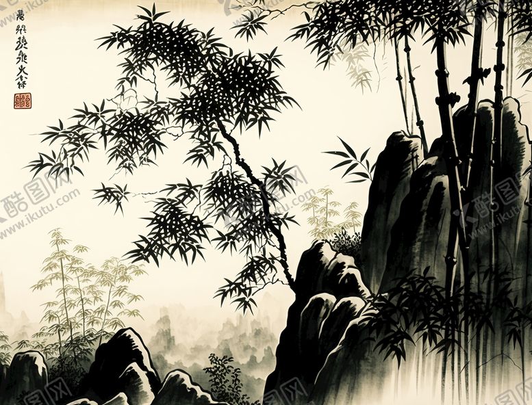 编号：40497711071158174171【酷图网】源文件下载-国画竹林