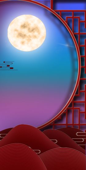 中秋月窗户中国风装饰画