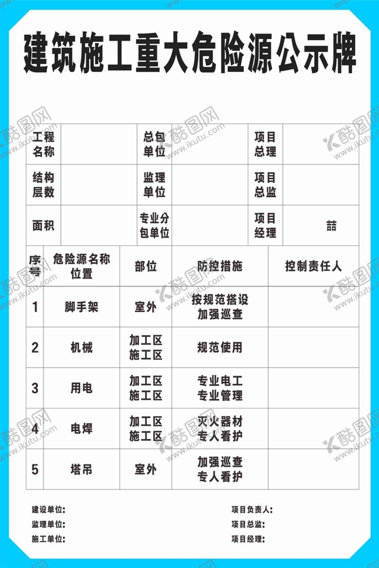 编号：92913801210909068752【酷图网】源文件下载-建筑施工重大危险源公示牌