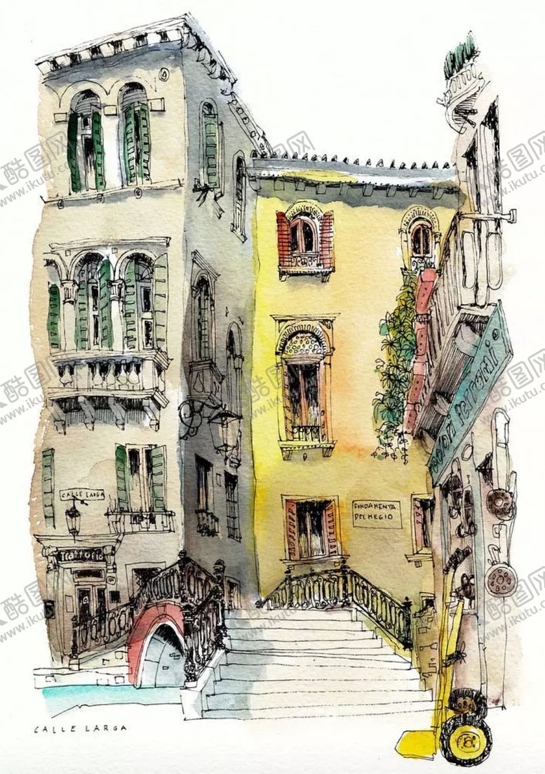 编号：96875509101428278046【酷图网】源文件下载-水彩建筑插画