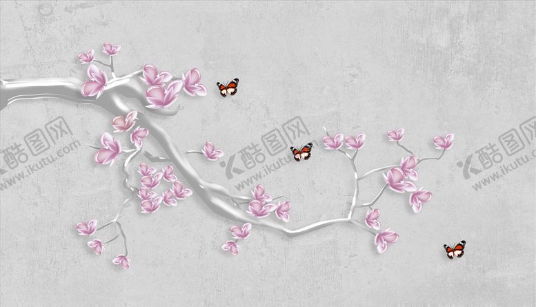 编号：54854405120555158539【酷图网】源文件下载-浮雕花蝴蝶背景墙