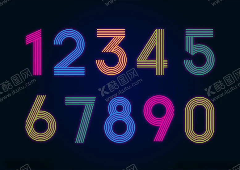 编号：11860802261123107807【酷图网】源文件下载-霓虹线条彩色数字设计