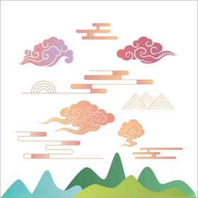 中式云纹山水装饰图案