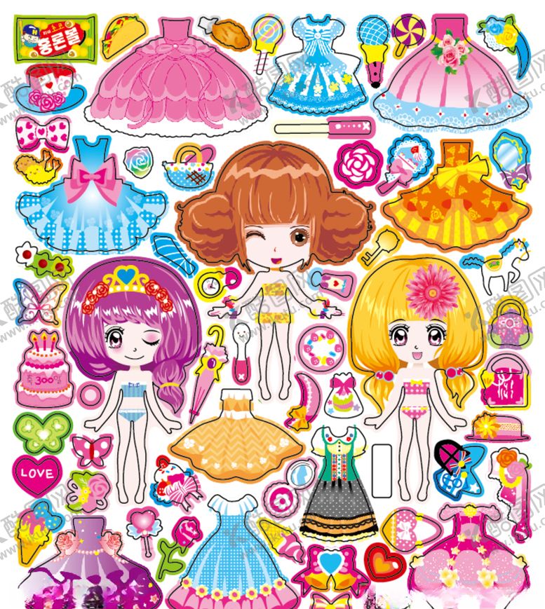 编号：34397709281415346600【酷图网】源文件下载-换装贴纸美少女泡泡贴