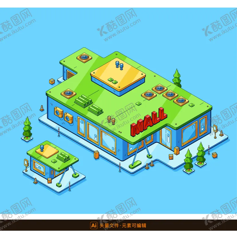编号：30958110020635204378【酷图网】源文件下载-立体卡通商场建筑插画