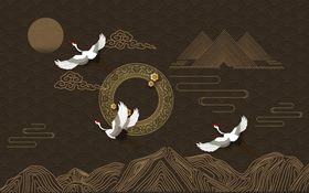矢量山飞鹤背景图