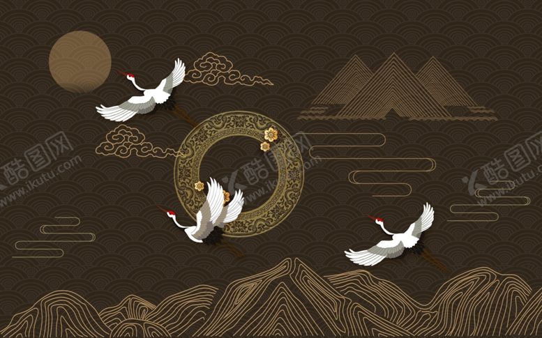 编号：52485007051249121761【酷图网】源文件下载-矢量山飞鹤背景图