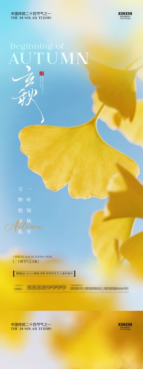 立秋节气清新银杏叶海报