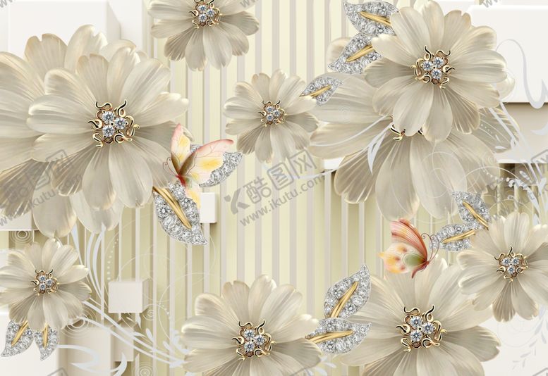 编号：96164809242327527262【酷图网】源文件下载-立体珠宝花背景墙