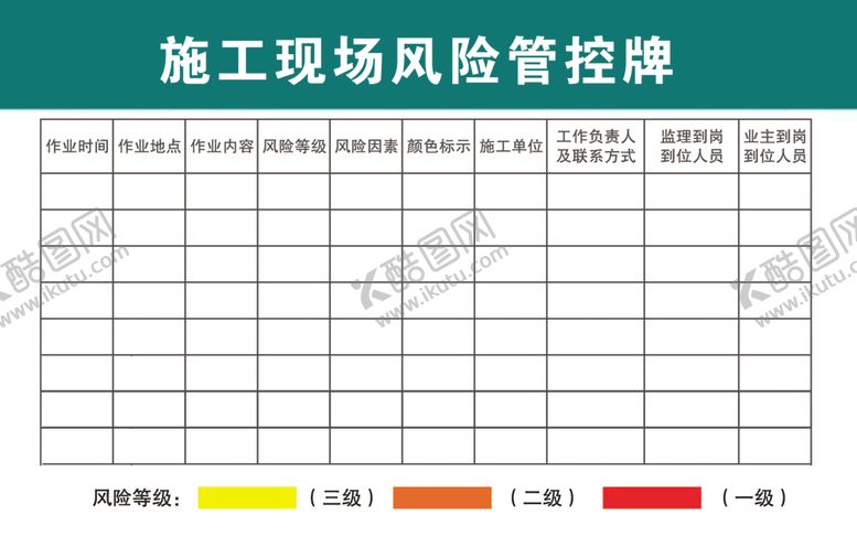 编号：73020901251223417081【酷图网】源文件下载-施工现场风险管控牌