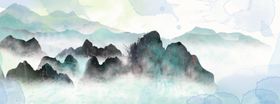 中国风新中式山水画背景墙壁横幅墨