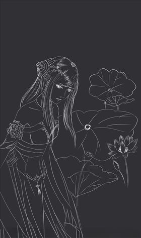 荷花仕女图