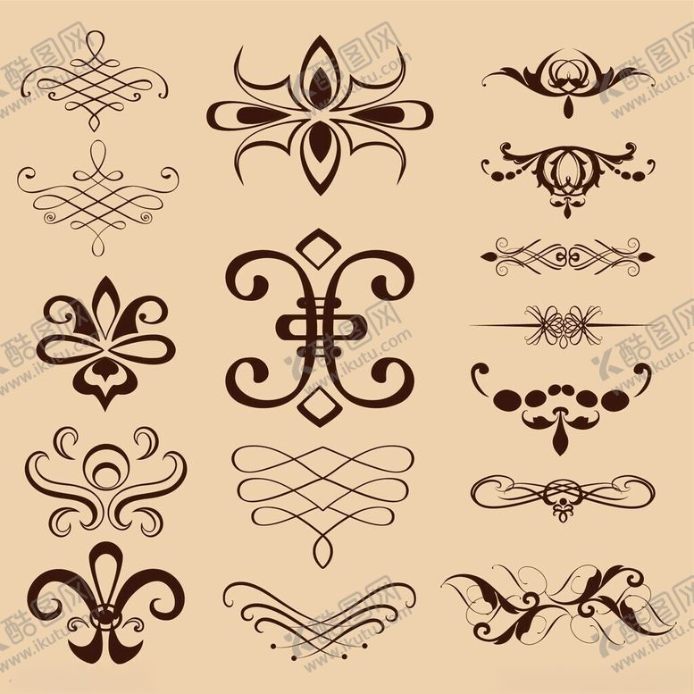 编号：49672311191443316825【酷图网】源文件下载-复古装饰花纹图案集合