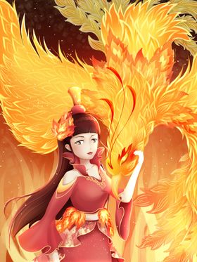 上古神兽美女凤凰插画