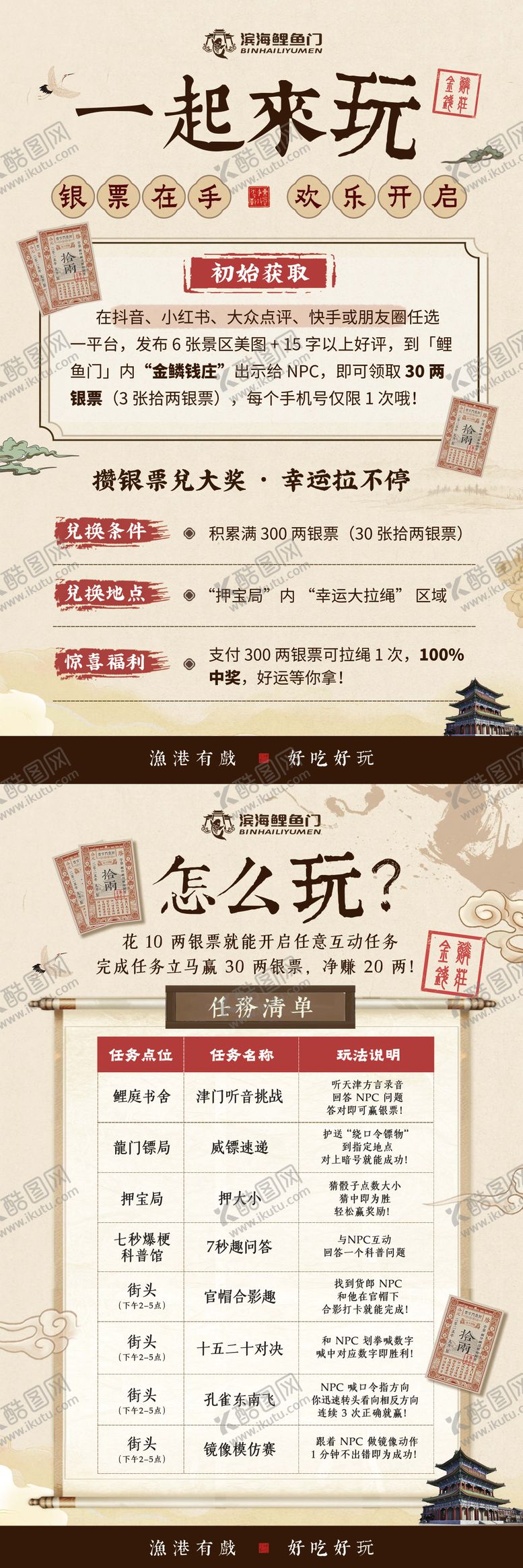 编号：93655404071847598258【酷图网】源文件下载-中式古风银票游玩攻略展板