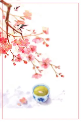 手绘桃花插画海报图片唯美意境梦境复古