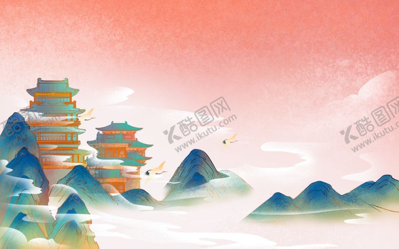 编号：90623409280327382278【酷图网】源文件下载-山水传统古风国风插画背景素材