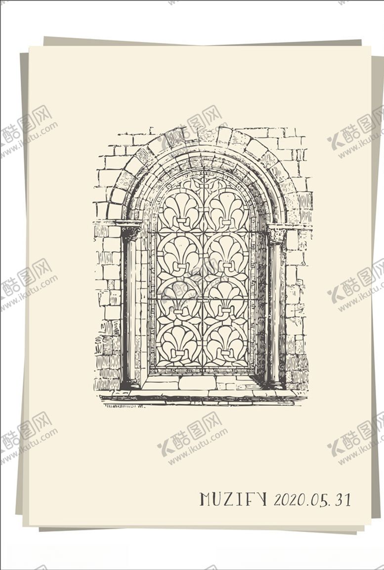 编号：60940609291534525340【酷图网】源文件下载-欧式复古石质窗棂手绘稿