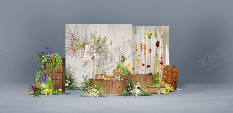 编号：76606001312050253720【酷图网】源文件下载-小清新户外果蔬婚礼签到台