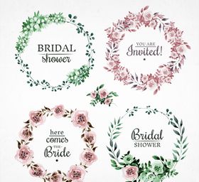 水彩绘新娘送礼会花环矢量素材