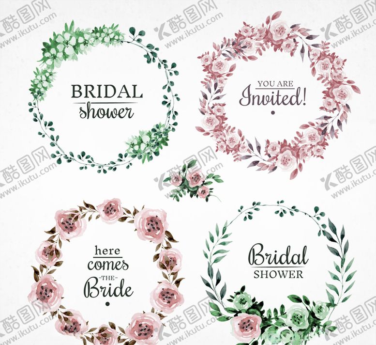 编号：87916810280829128283【酷图网】源文件下载-水彩绘新娘送礼会花环矢量素材