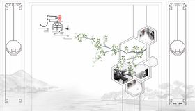 花鸟画几何框框背景墙