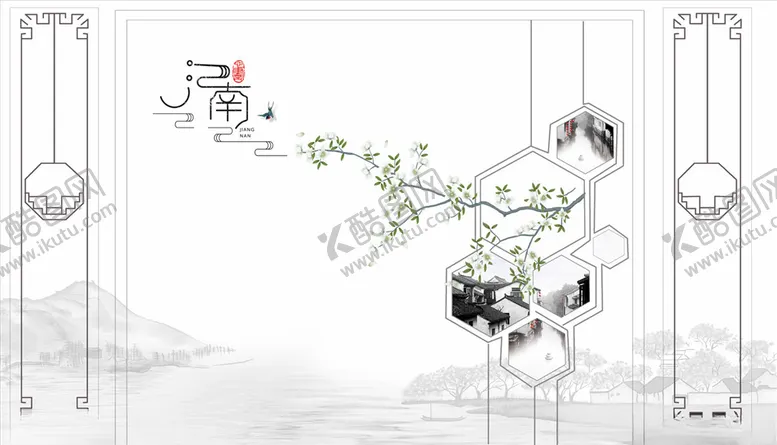 编号：86685805081308118794【酷图网】源文件下载-花鸟画几何框框背景墙