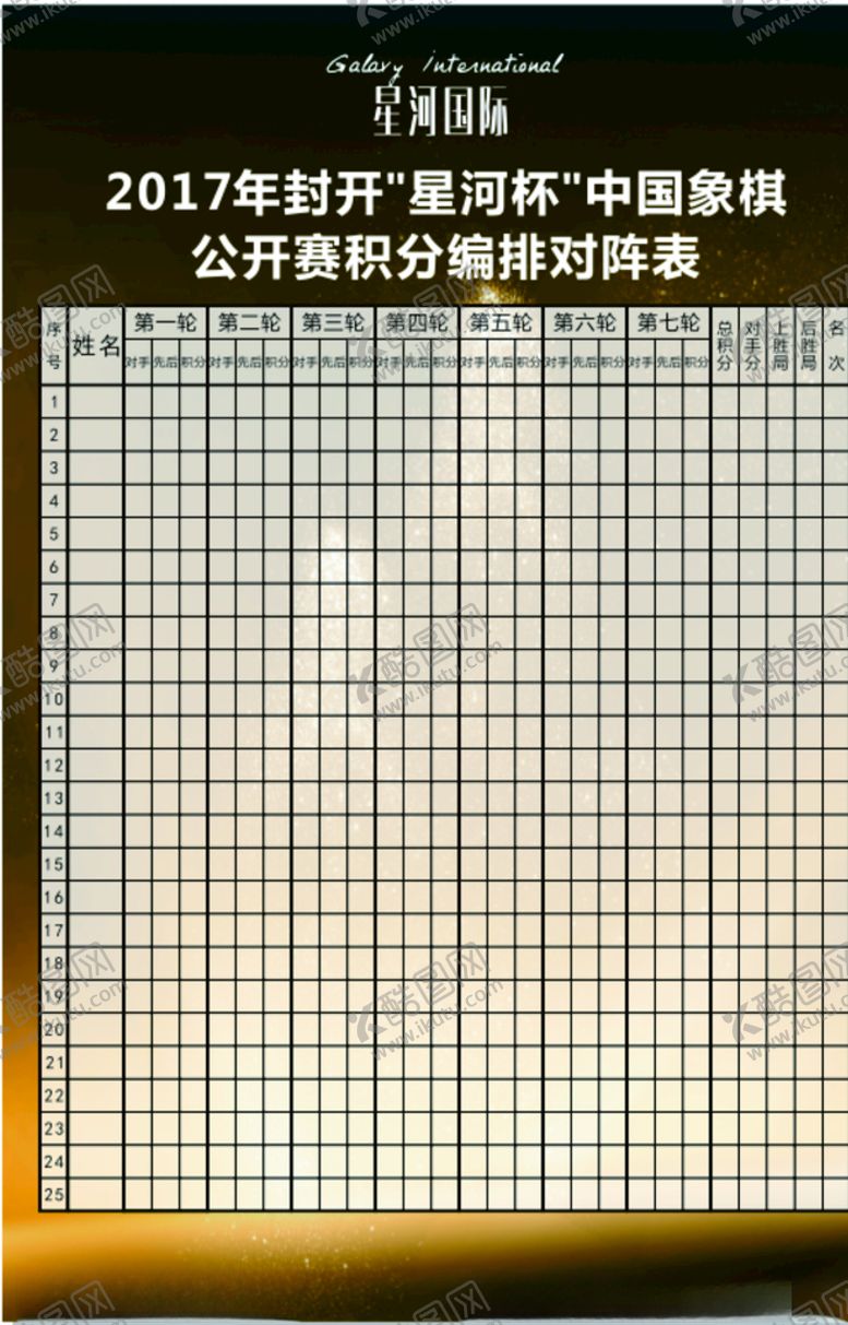 编号：87205707121137007378【酷图网】源文件下载-房地产象棋公开赛积分表