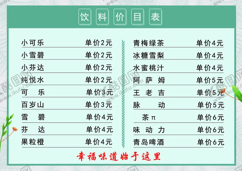 编号：89276710151322295620【酷图网】源文件下载-饮料菜单