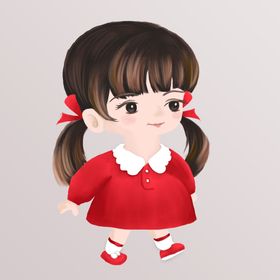 手绘插画扁平风卡通小女孩全身