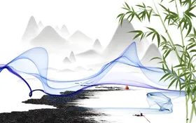 山水画玄关风景分层风景