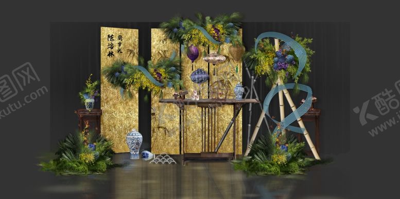 编号：50983706031626454586【酷图网】源文件下载-新中式铂金宝宝宴寿宴布置