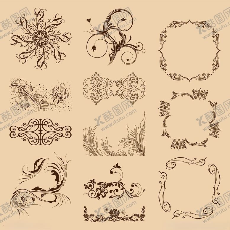 编号：12316111142118245984【酷图网】源文件下载-复古装饰性边框花纹集合