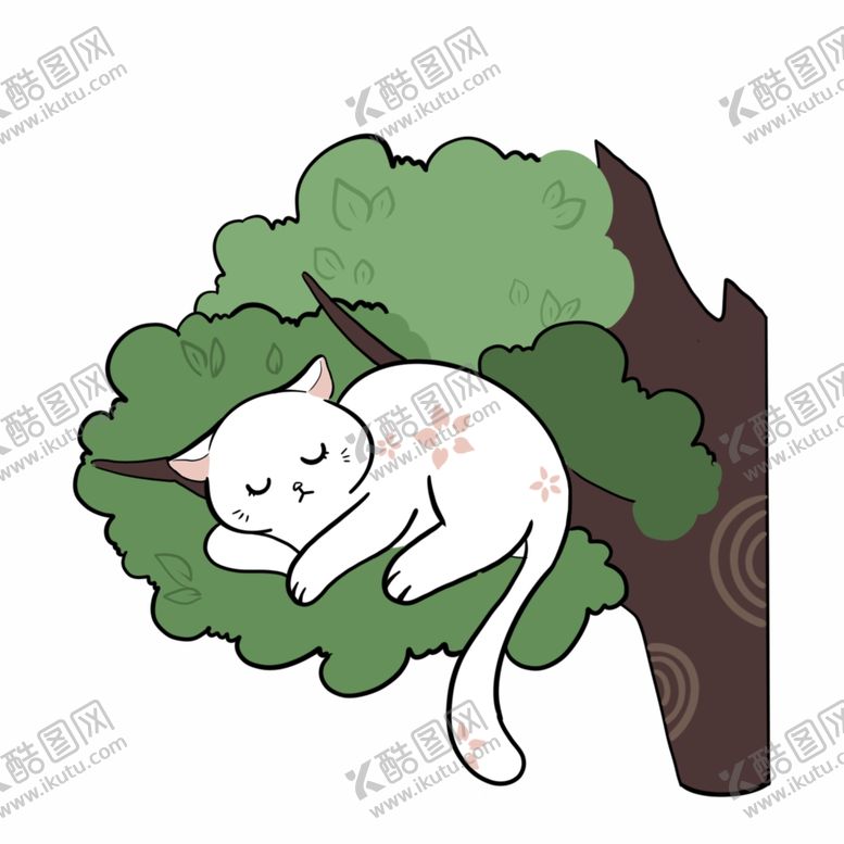 编号：72115904220439204678【酷图网】源文件下载-夜晚趴在树上睡觉的白猫