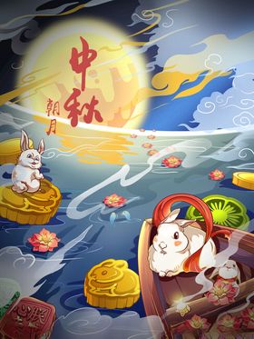 中秋节国潮海报活动月饼