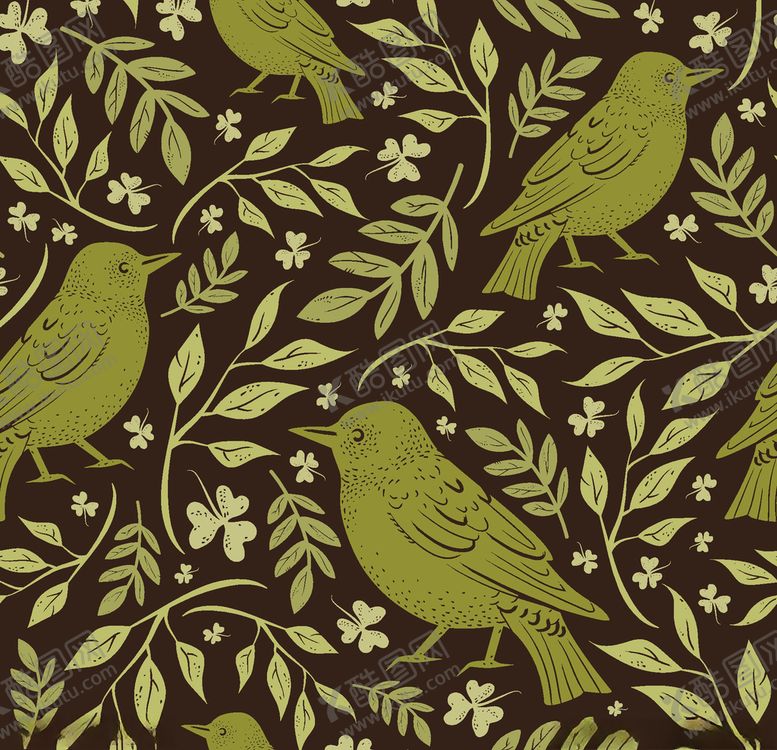 编号：61940909131724347030【酷图网】源文件下载-卡通花鸟植物底纹图案