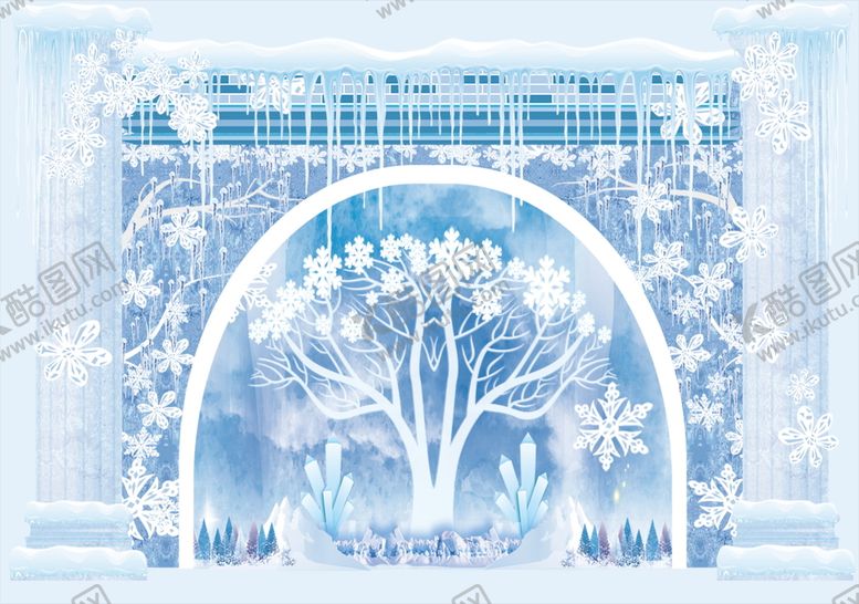 编号：57403109182223376035【酷图网】源文件下载-蓝色冰雪系列婚礼背景板