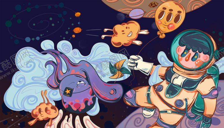 编号：57361807060721286656【酷图网】源文件下载-宇宙冒险插画卡通背景素材