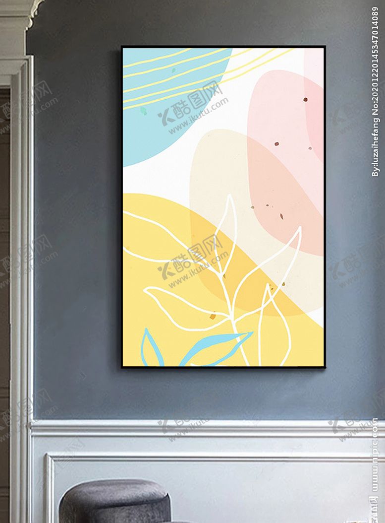 编号：17052906182235178448【酷图网】源文件下载-北欧轻奢简约抽象几何叶子装饰画