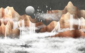 古风山水背景墙画