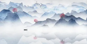 水墨山水画高端大理石背景墙写意