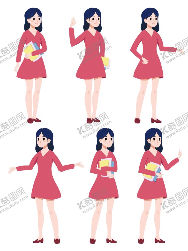 编号：38539805130958177592【酷图网】源文件下载-红裙女生动作一组