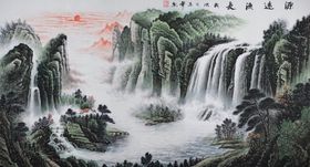 纯手绘水墨国画源远流长艺术壁画
