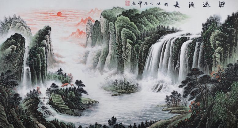 编号：58598410270609487661【酷图网】源文件下载-纯手绘水墨国画源远流长艺术壁画