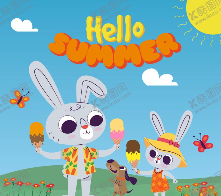 编号：80353509290606429934【酷图网】源文件下载-可爱夏季吃雪糕的兔子