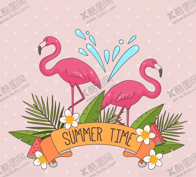 编号：44317710050507118944【酷图网】源文件下载-创意夏季火烈鸟和花草