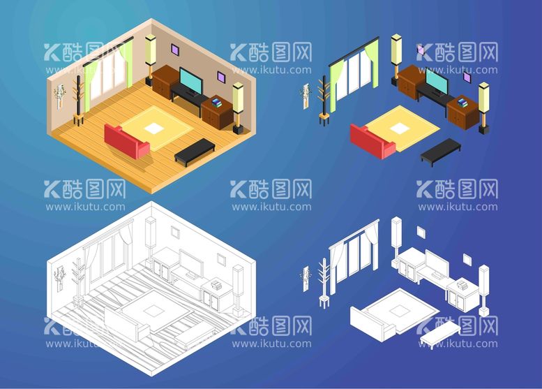 编号：13695009150421509657【酷图网】源文件下载-2.5D轴侧小场景