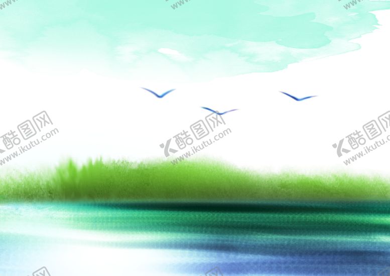 编号：38194711191529261681【酷图网】源文件下载-中国风水彩山水画蓝绿美