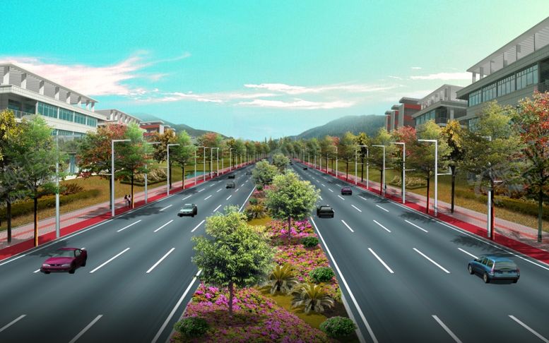 编号：72924710072119138331【酷图网】源文件下载-道路绿化景观效果图