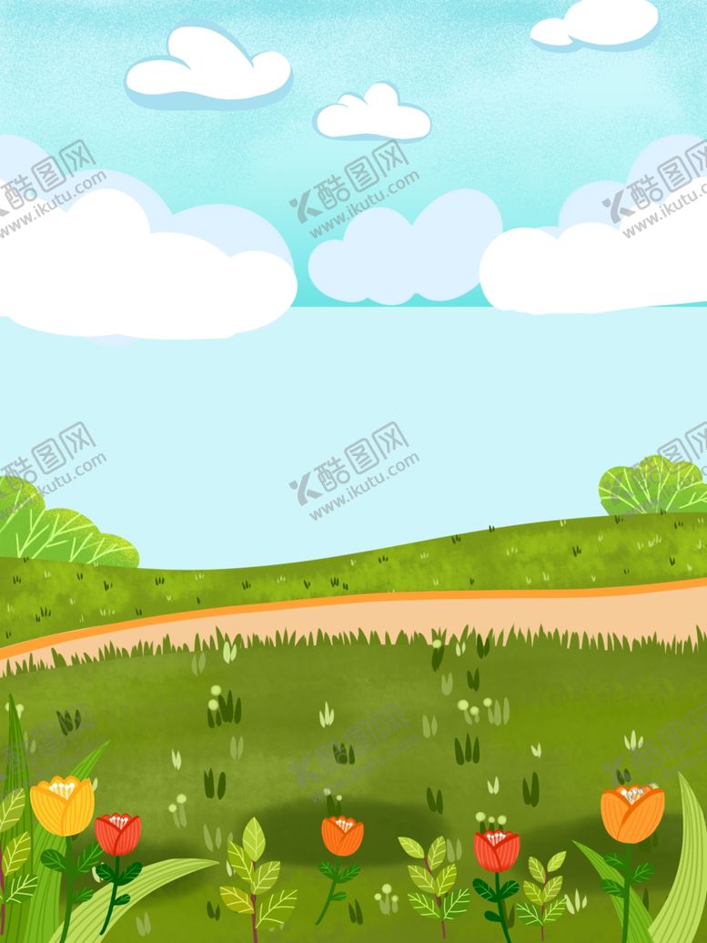 编号：94268609242000079491【酷图网】源文件下载-卡通草地天空背景图
